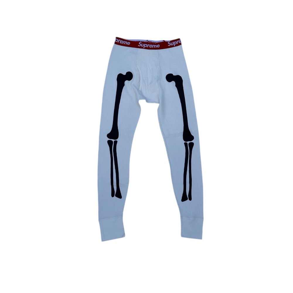 Hanes White Thermal Long Johns with Black Skeleton Leg Graphic